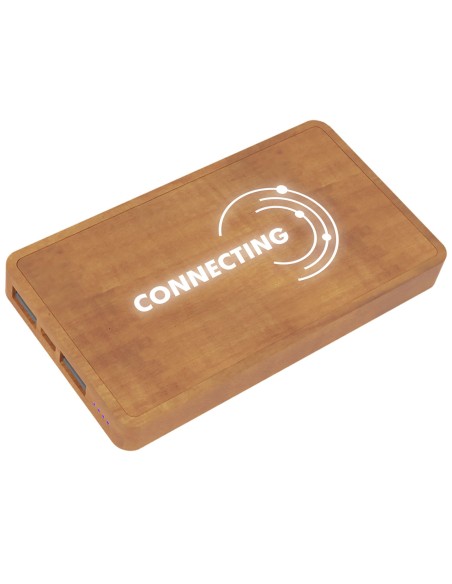 Batería externa de carga inalámbrica en madera de 5000 mAh con logotipo luminoso "SCX.design P38"