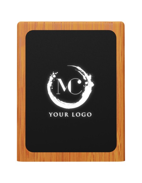 Soporte para lápices de madera con logotipo retroiluminado y doble salida USB "SCX.design O12"