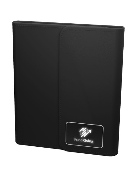 Libreta A5 con batería externa inalámbrica de 5 W y 4000 mAh y logotipo retroiluminado "SCX.design O18"