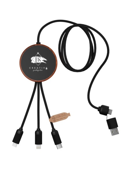 Cable de carga 5 en 1 de PET reciclado con logo retroiluminado y base de carga de 10 W "SCX.design C40"