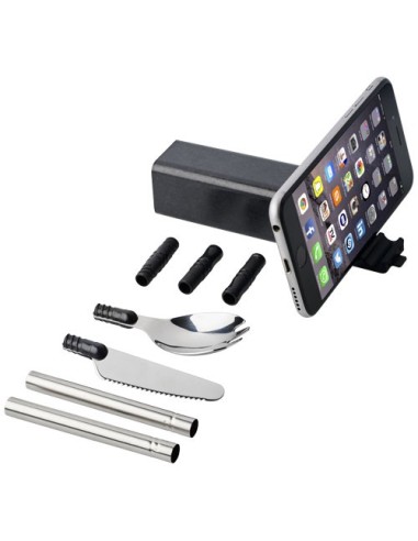 Set de cubiertos de paja de trigo con soporte para telefono Galen