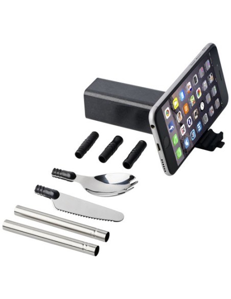 Set de cubiertos de paja de trigo con soporte para telefono Galen