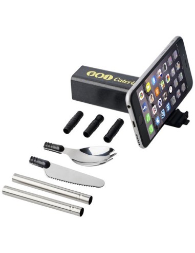 Set de cubiertos de paja de trigo con soporte para telefono Galen