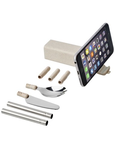 Set de cubiertos de paja de trigo con soporte para telefono Galen