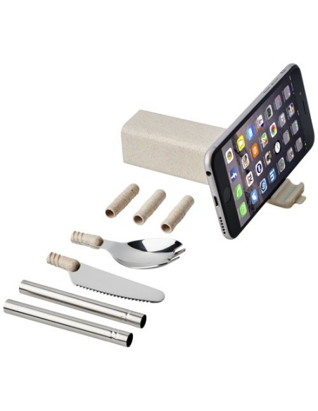 Set de cubiertos de paja de trigo con soporte para telefono Galen