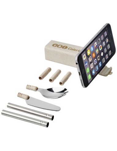 Set de cubiertos de paja de trigo con soporte para telefono Galen