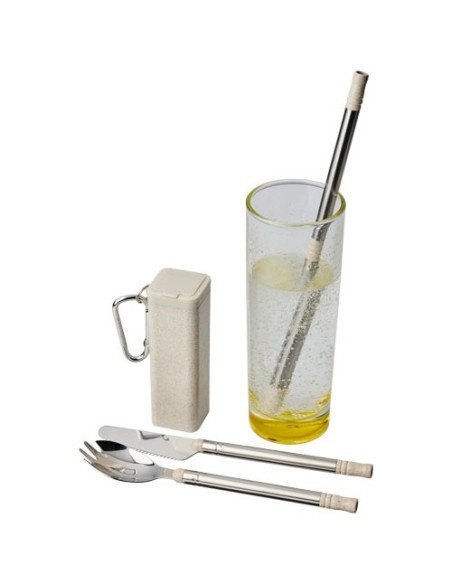 Set de cubiertos de paja de trigo con soporte para telefono Galen