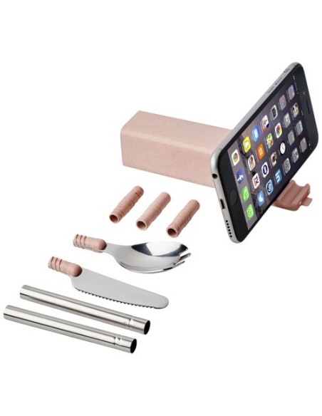 Set de cubiertos de paja de trigo con soporte para telefono Galen