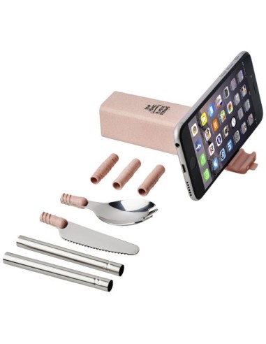 Set de cubiertos de paja de trigo con soporte para telefono Galen