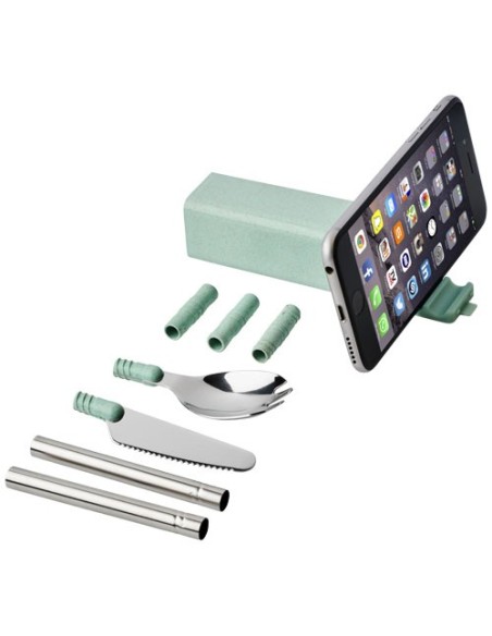 Set de cubiertos de paja de trigo con soporte para telefono Galen