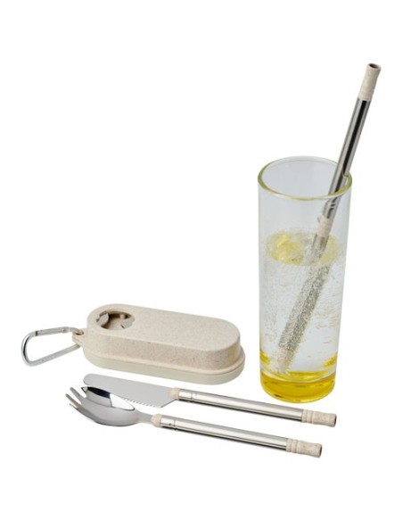 Set de cubiertos de paja de trigo con abrebotellas Giles
