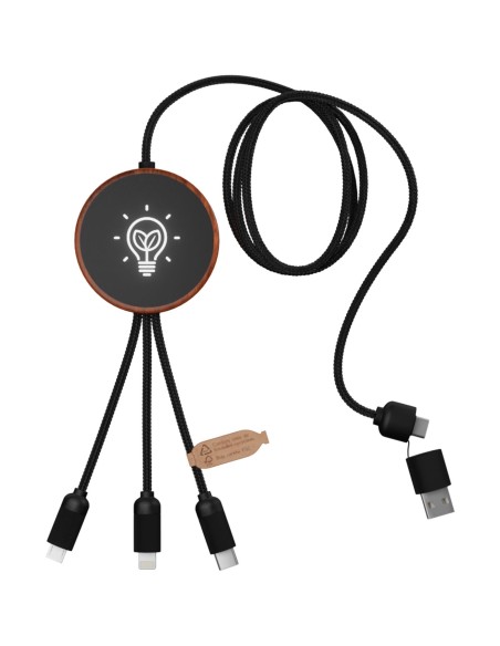 Cable de carga 5 en 1 de PET reciclado con logo retroiluminado y base de carga de 10 W "SCX.design C40"