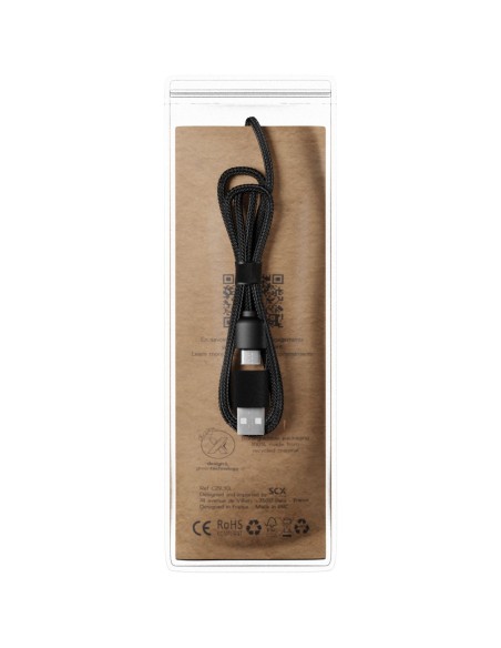 Cable de carga 5 en 1 de PET reciclado con logo retroiluminado y base de carga de 10 W "SCX.design C40"