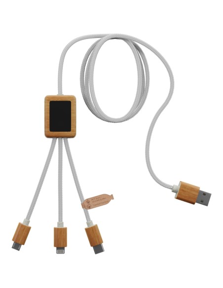 Cable de carga 3 en 1 de PET reciclado con logotipo retroiluminado y estuche cuadrado de bambú "SCX.design C39"