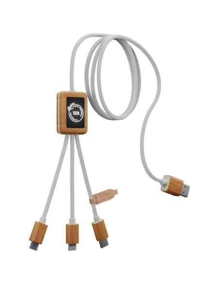 Cable de carga 3 en 1 de PET reciclado con logotipo retroiluminado y estuche cuadrado de bambú "SCX.design C39"