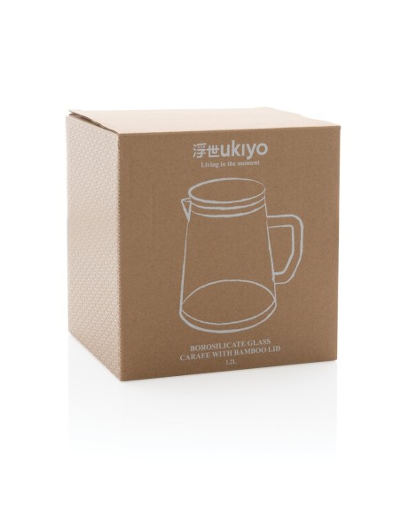 Jarra de vidrio borosilicato Ukiyo con tapa de bambú 1.2L