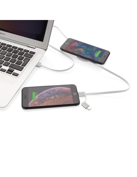 Cable 3 en 1 con cargador inalámbrico de bambú de 5W