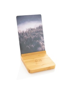 Cargador inalámbrico 5W de bambú con marco de fotos