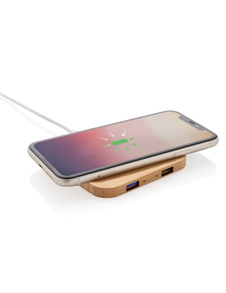 Cargador inalámbrico de 5W de bambú certificado FSC® con USB