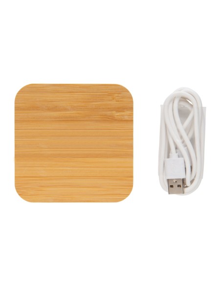 Cargador inalámbrico de 5W de bambú certificado FSC® con USB