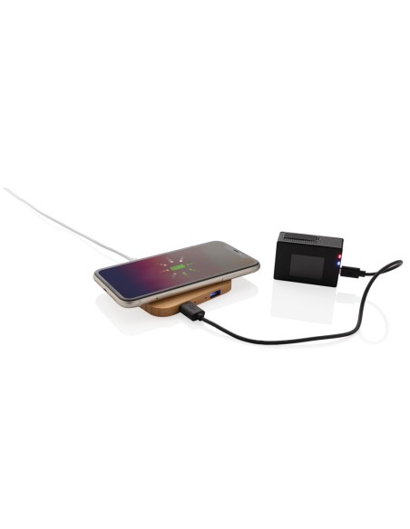 Cargador inalámbrico 5W de bambú con puertos USB