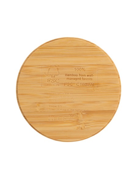 Cargador inalámbrico redondo de 5W de bambú certificado FSC®
