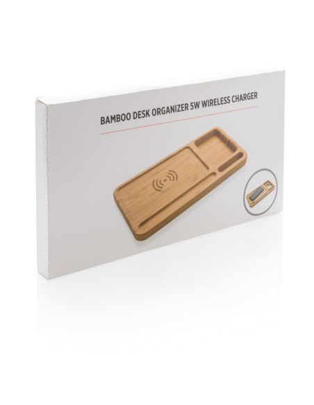 Organizador escritorio inalámbrico 5W de bambú