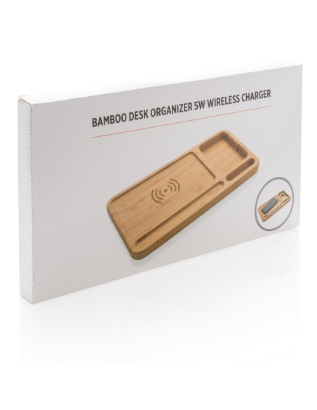 Organizador escritorio inalámbrico 5W de bambú