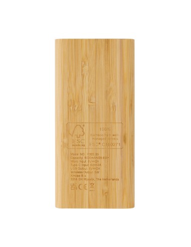 Powerbank inalámbrico de bambú 8.000 mAh 5W...