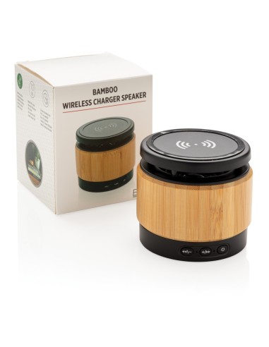 Altavoz y cargador inalámbrico bambú