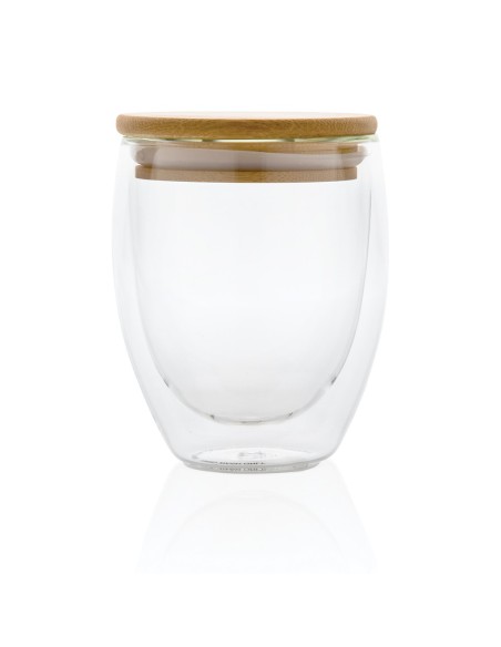 Vidrio de borosilicato de doble pared con tapa de bambú 250m