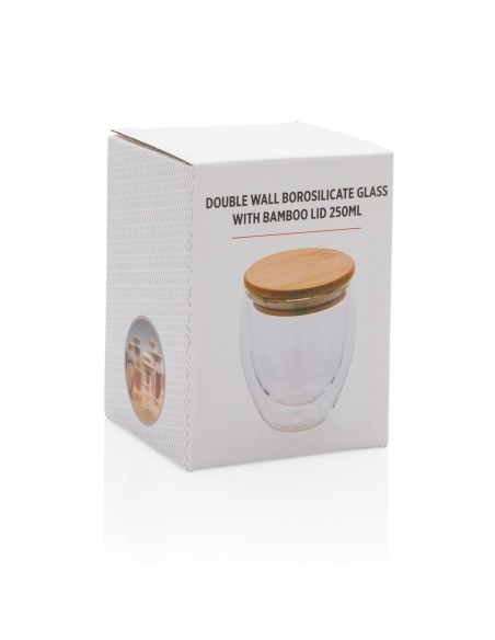 Vidrio de borosilicato de doble pared con tapa de bambú 250m