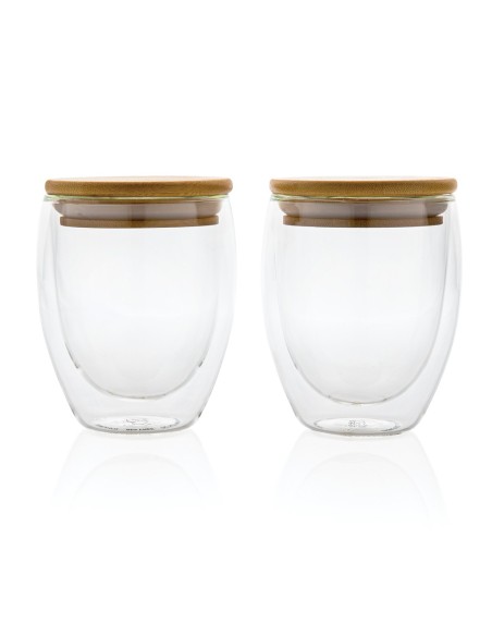 Vidrio de borosilicato de doble pared con tapa de bambú 250m