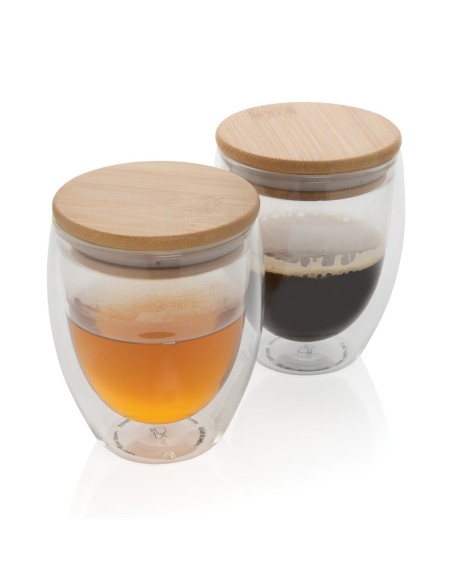 Vidrio de borosilicato de doble pared con tapa de bambú 250m