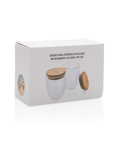 Vidrio de borosilicato de doble pared con tapa de bambú 250m