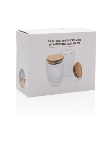 Vidrio de borosilicato de doble pared y tapa bambú 350ml