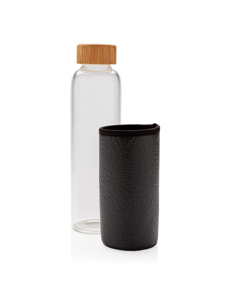 Botella de vidrio de borosilicato con funda de PU texturizad