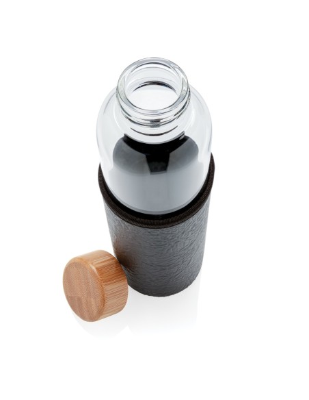 Botella de vidrio de borosilicato con funda de PU texturizad