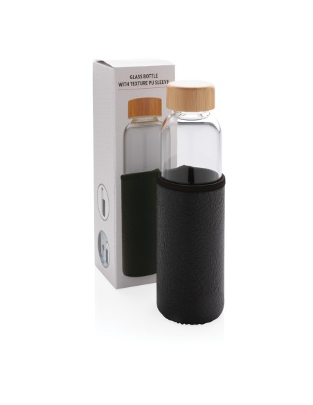 Botella de vidrio de borosilicato con funda de PU texturizad