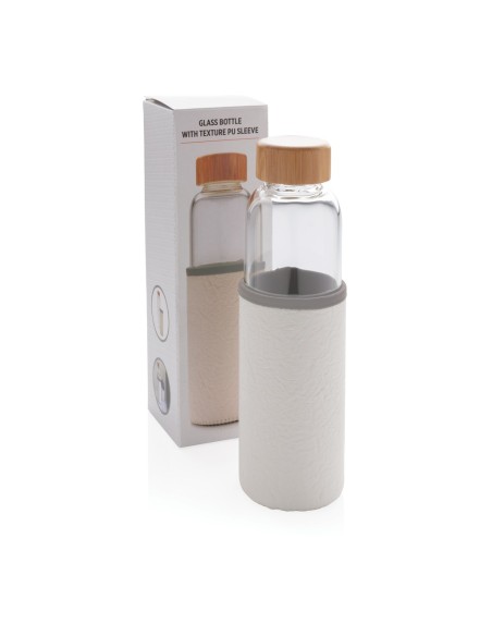 Botella de vidrio de borosilicato con funda de PU texturizad