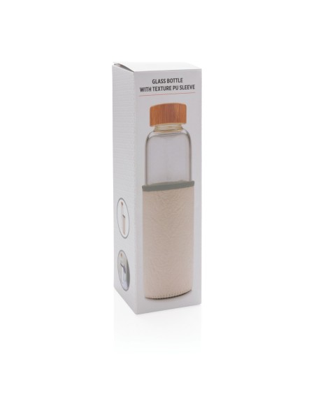 Botella de vidrio de borosilicato con funda de PU texturizad