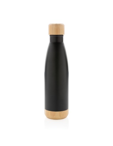 Botella acero inoxidable al vacío con tapa y fondo de bambú