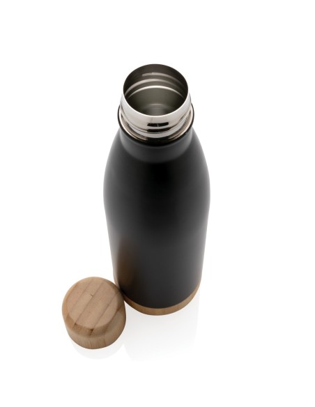 Botella acero inoxidable al vacío con tapa y fondo de bambú