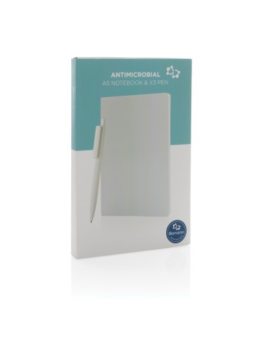Libreta A5 antimicrobiana y set bolígrafos X3