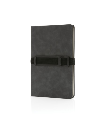 Cuaderno A5 de PU de tapa dura con soporte para teléfono