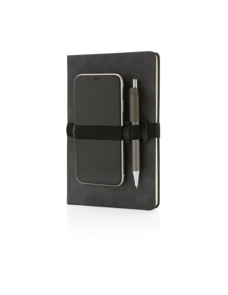Cuaderno A5 de PU de tapa dura con soporte para teléfono