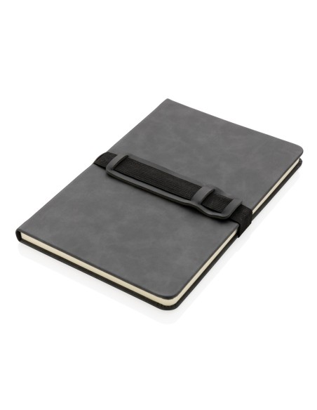 Cuaderno A5 de PU de tapa dura con soporte para teléfono