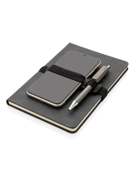 Cuaderno A5 de PU de tapa dura con soporte para teléfono