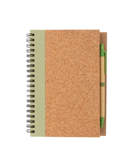 Cuaderno espiral de corcho con bolígrafo