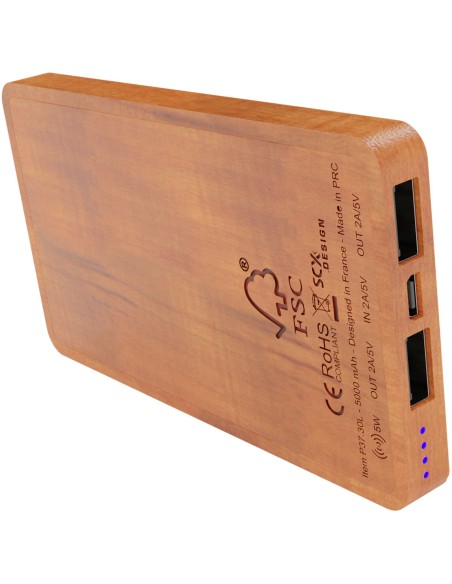 Batería externa inalámbrica de madera de 5000 mAh luminosa "SCX.design P37"